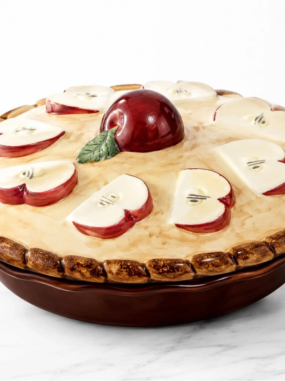 Ceramic Apple Pie Covered Serving Dish - Red/Beige